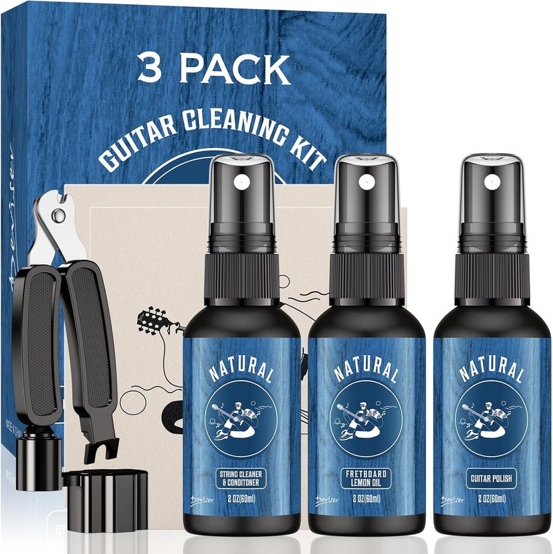 devisev Deviser Guitar Cleaner Spray,All IN ONE Kit 2 OZ,fretboard Lemon oil,Polish,Guitar String-cleaner,Guitar string winder,Cleaning cloth for guitar cleaning and maintenance - Image 1